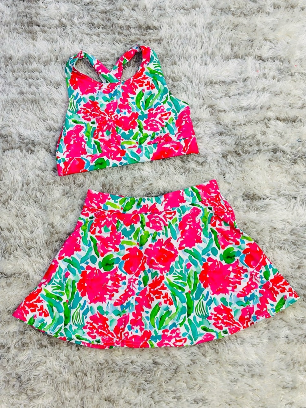 Girls Floral Pink & Green Skirt - Bright Floral Print